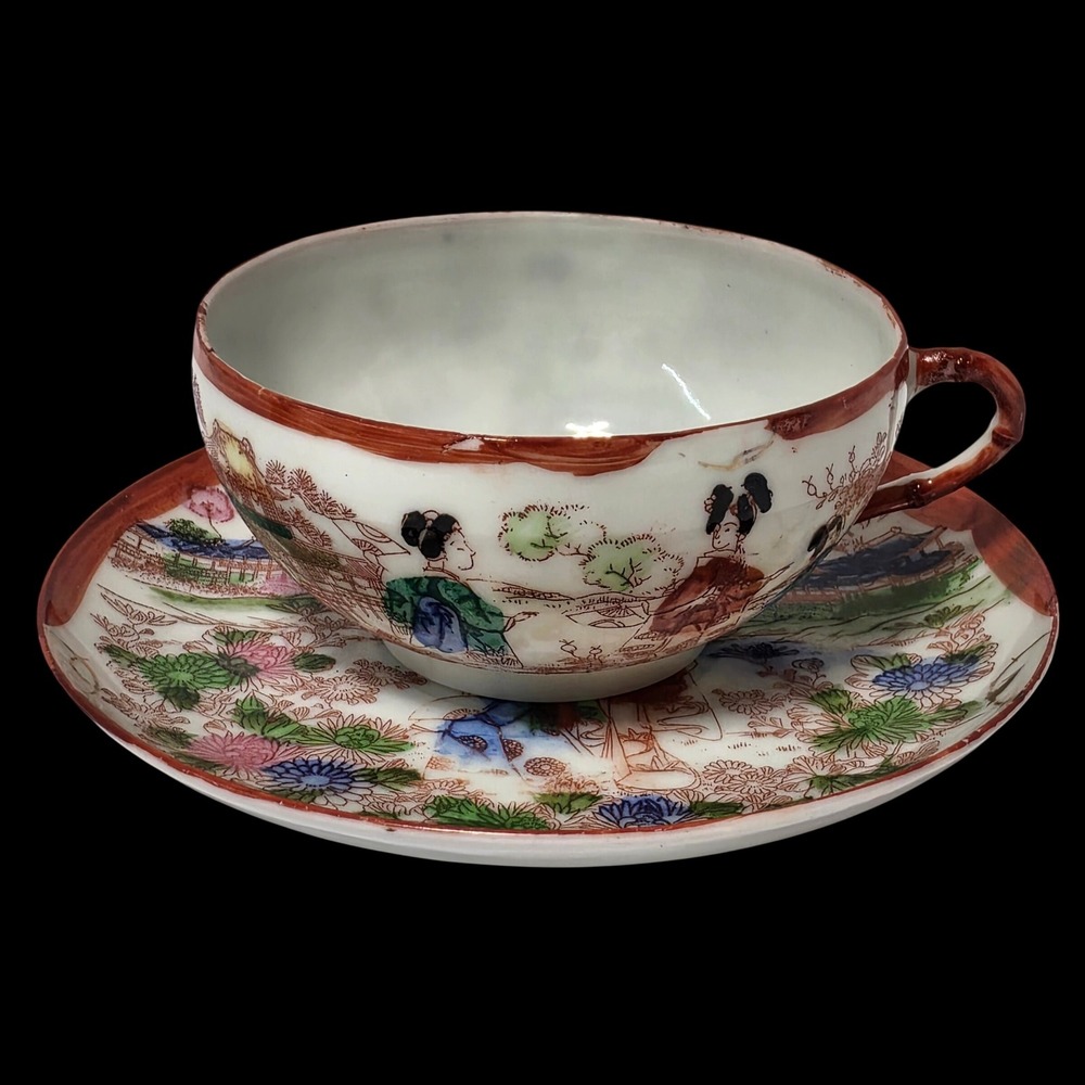 Vintage Japanese Eggshell Porcelain Geisha Lithophane Tea Cup and Saucer Set*